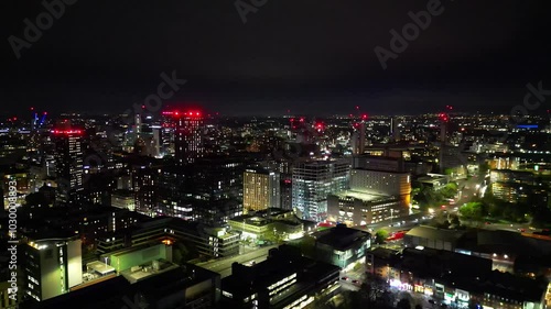 Wallpaper Mural Aerial View of Illuminated Greater Manchester Central City During Cloudy Night, Northwest of England Great Britain. The High Angle Footage Was Captured During Midnight over Downtown of Manchester City Torontodigital.ca