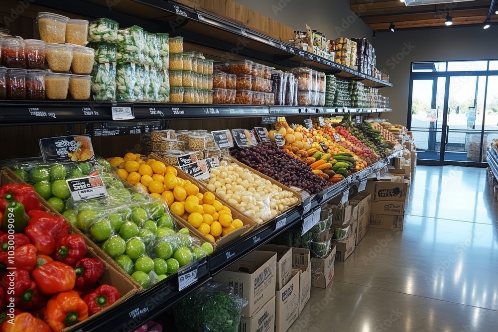 Fototapeta premium Supermarket for vegan products, AI generated