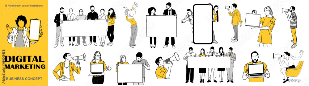 Digital Marketing business concept illustrations. Set of business men ...