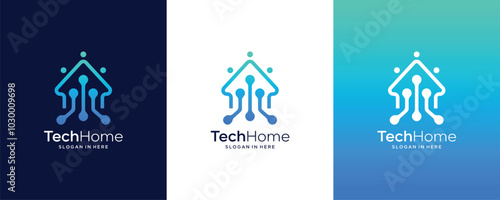 Home Technology Digital Data Smart House Network Vector Logo Design