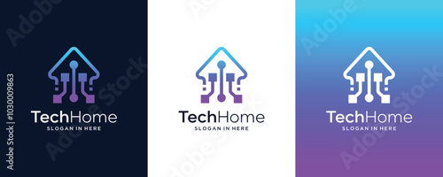 Home Technology Digital Dot Data Smart House Network Vector Logo Design