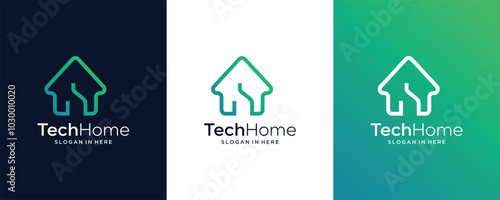 Smart Home Building Architecture Vector Logo Design, Electronics Chip control technology Home icon template