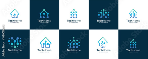Set of Smart Home Building Architecture  Vector Logo Design, Electronics Chip control technology Home icons set template