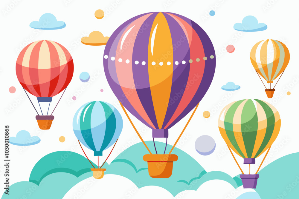 Fototapeta premium Whimsical Hot Air Balloons Vector Illustration on White Background