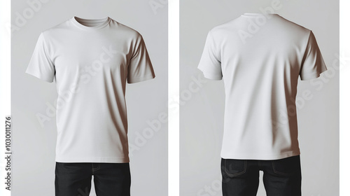 T-shirt mockup. White blank t-shirt front and back views.