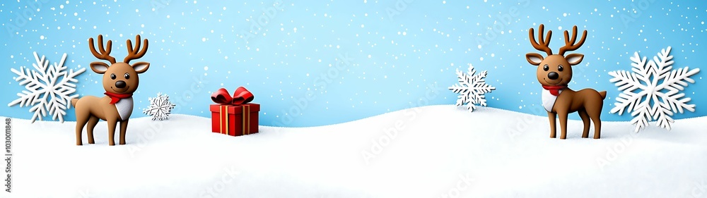 Festive reindeer in a snowy landscape, Concept christmas decor background snowflakes message
Festive reindeer in a snowy landscape, Concept christmas decor background snowflakes message