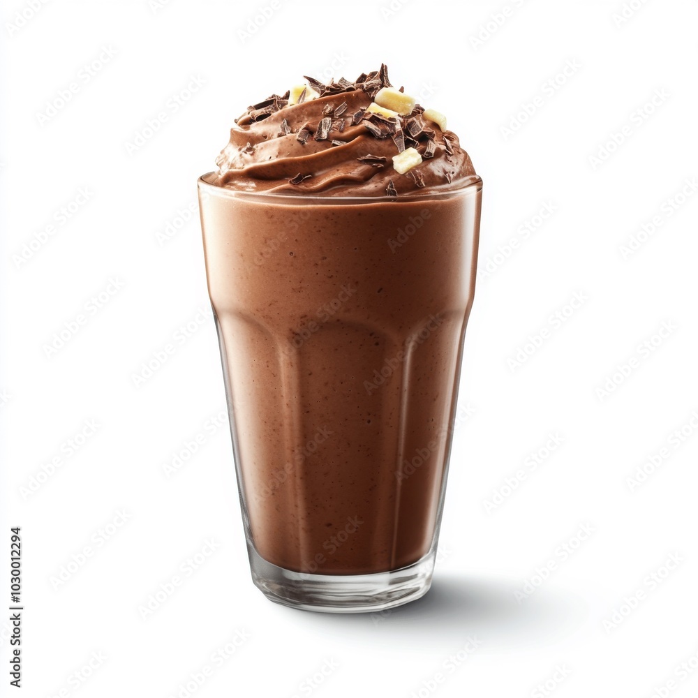 Delicious chocolate protein shake with shaved chocolate and nuts for healthy lifestyle inspiration Delicious chocolate protein shake with shaved chocolate and nuts for healthy lifestyle inspiration