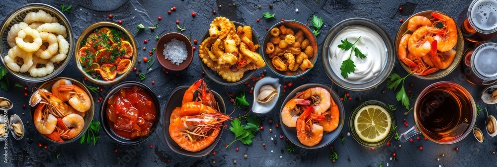 Beer Snack Mix with Dried Salted Seafood, Wine Snacks Buffet, Spicy Squid, Mussels, Fish Fillet Beer Snack Mix with Dried Salted Seafood, Wine Snacks Buffet, Spicy Squid, Mussels, Fish Fillet