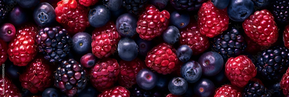 Ripe blackberry texture background, Allegheny blackberries fruits pattern, black berry mockup top view