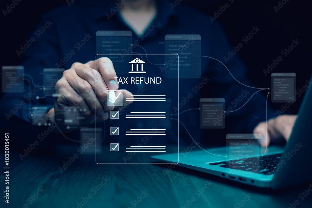 Concept of tax payment optimisation business finance,Man using calculator and taxes icon on technology screen,income tax and property, background for business, individuals and corporations such as VAT Concept of tax payment optimisation business finance,Man using calculator and taxes icon on technology screen,income tax and property, background for business, individuals and corporations such as VAT