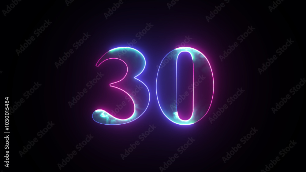 Abstract glowing neon number 30. Blue and purple neon futuristic effect. Trendy glow lighting Abstract glowing neon number 30. Blue and purple neon futuristic effect. Trendy glow lighting