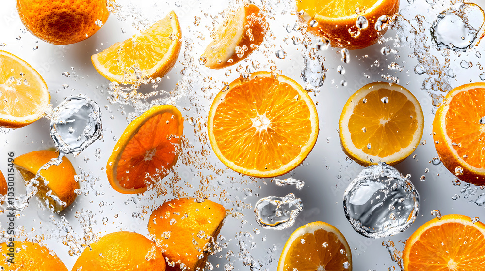 Vibrant Oranges and Lemons Splashing in Fresh Juice Vibrant Oranges and Lemons Splashing in Fresh Juice