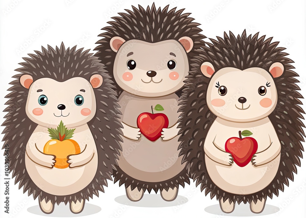Charming vector illustration of minimalistic hedgehogs featuring apples, highlighting forest characters. A delightful blend of simplicity and nature's beauty for a whimsical touch. Charming vector illustration of minimalistic hedgehogs featuring apples, highlighting forest characters. A delightful blend of simplicity and nature's beauty for a whimsical touch.