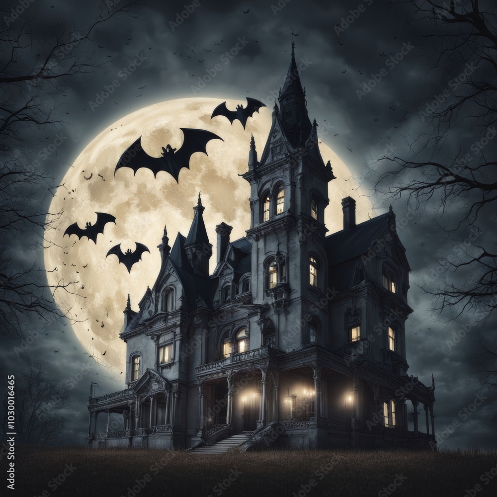 Illustration of a spooky Halloween haunted house Illustration of a spooky Halloween haunted house