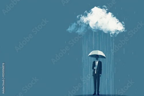 Businessman, standing under rain, pessimistic man under cloud, sad business man, unlucky, misfortune