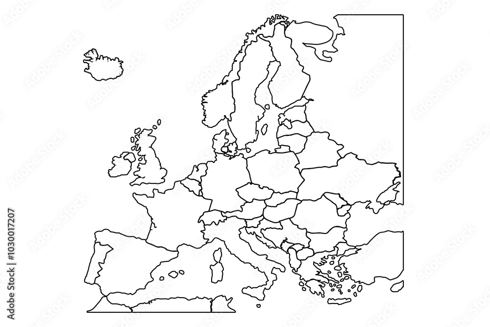 Obraz premium Europe map with countries outline for presentations, posters, infographics.world map outline, linear doodle illustration.