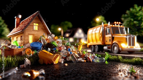 Realistic CGI Scene of Garbage Collection at Night