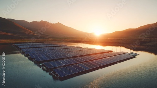 Solar farm panels placed on the river.