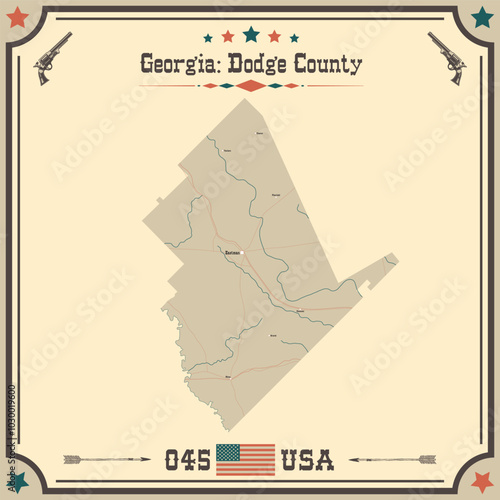 Large and accurate map of Dodge County, Georgia, USA with vintage colors.