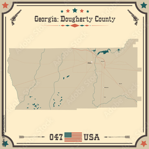 Large and accurate map of Dougherty County, Georgia, USA with vintage colors.