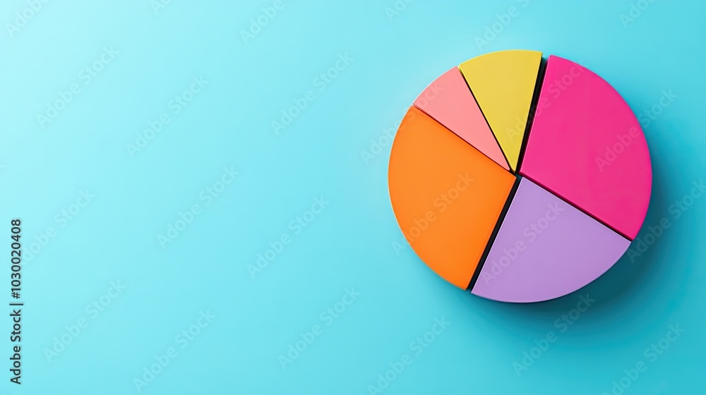 Fototapeta premium Colorful pie chart on blue background. Illustrates data visualization & analysis.