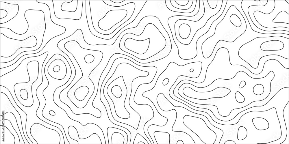 Obraz premium Abstract black & white topographic Contour Scheme and Terrain on old paper. Geographic mountain terrain. Contour map background. Cartographic Weave with seamless striped patterns and wavy Lines