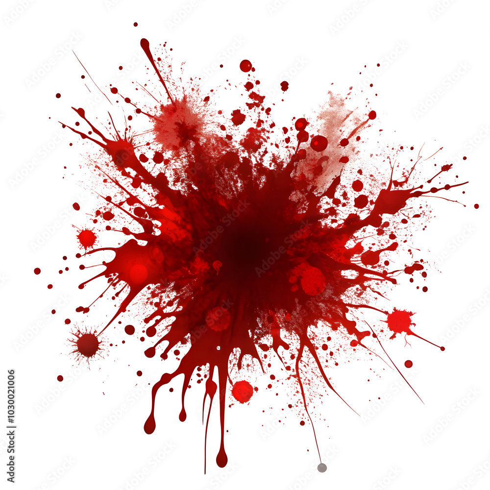 Realistic Blood Splash Vector. Red Ink Drop Effect on White Background for Horror Designs Realistic Blood Splash Vector. Red Ink Drop Effect on White Background for Horror Designs