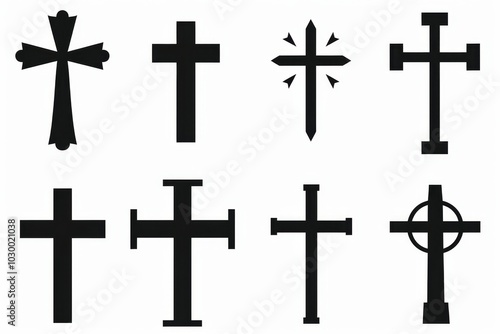 Cross icon, christianity religion symbol, christian sign, cross shape, church emblem, catholicism symbol