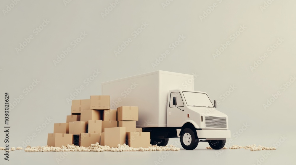 3D rendering of a white delivery truck with boxes 3D rendering of a white delivery truck with boxes