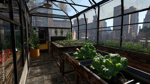 Urban Greenhouse with City Skyline View