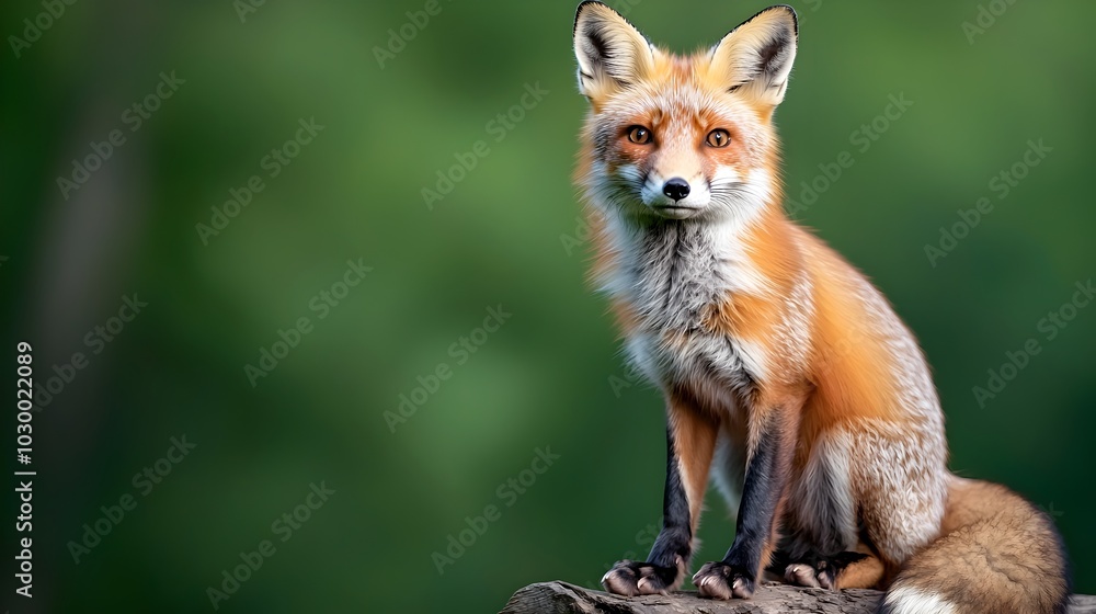 Stunning studio photograph capturing a fox sitting in a lush deep forest green environment highlighting the animal s sleek fur and piercing alert gaze in an advanced Stunning studio photograph capturing a fox sitting in a lush deep forest green environment highlighting the animal s sleek fur and piercing alert gaze in an advanced