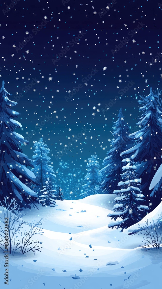 Obraz premium serene winter landscape with snow covered trees, creating peaceful atmosphere under starry night sky. scene evokes sense of tranquility and beauty