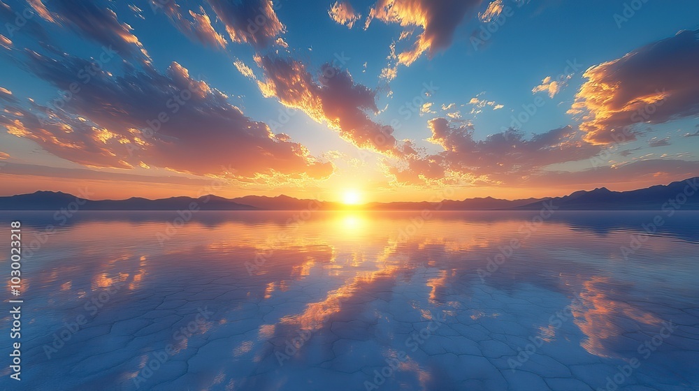A wide desert panorama unveils a golden sunrise in this breathtaking landscape. A wide desert panorama unveils a golden sunrise in this breathtaking landscape.