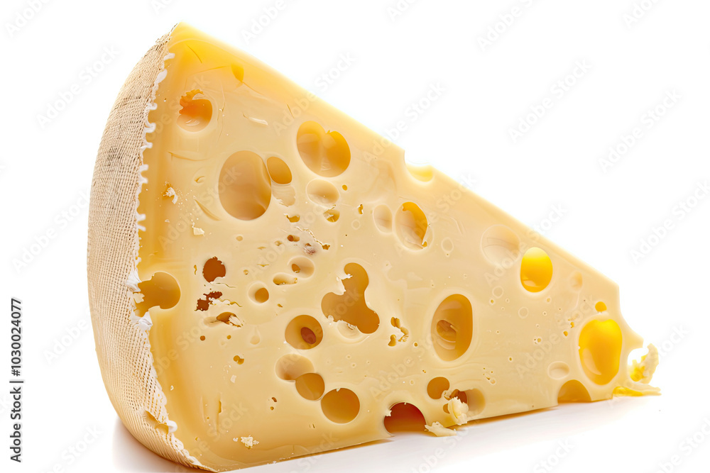 Gruyère Cheese Wedge with Dense Texture and Glossy Sheen, Sharp Lighting Gruyère Cheese Wedge with Dense Texture and Glossy Sheen, Sharp Lighting