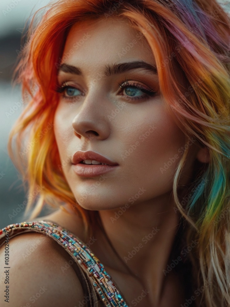 Naklejka premium a model with colorful hair
