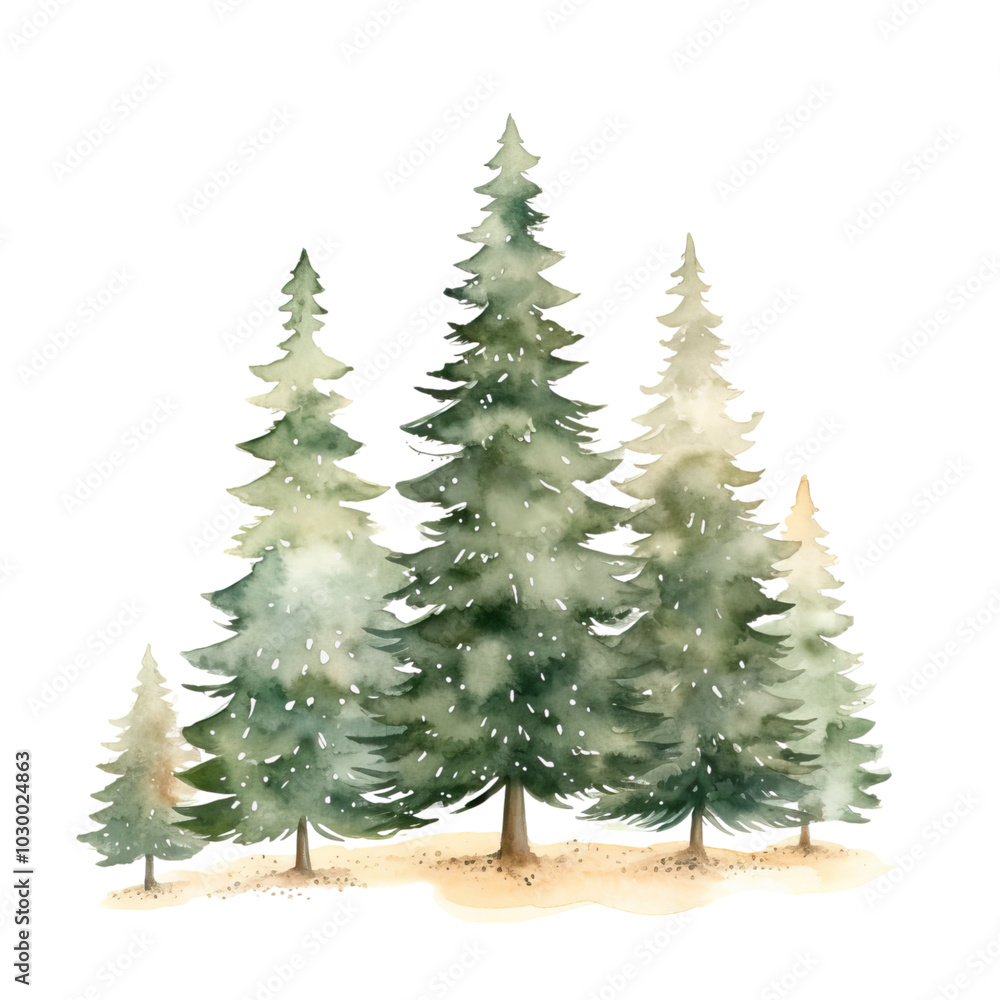 Fototapeta premium Watercolor Evergreen Forest Scene