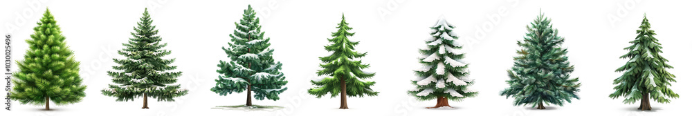 Fototapeta premium Stylish Scandinavian Christmas tree collection showcasing various pine styles and textures during the festive season