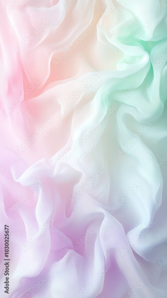 Obraz premium Delicate pastel fabric texture with soft, flowing waves creates serene and calming atmosphere, perfect for backgrounds or design elements