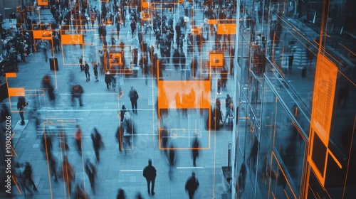 Obraz na płótnie City monitoring with computer vision system recognizing objects and faces to identify threats and intelligently control traffic w salonie
