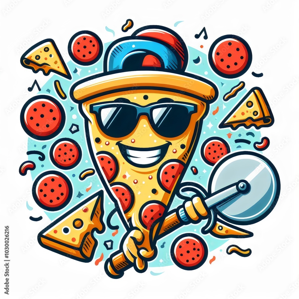 Fototapeta premium Bright color illustration of pizza. Icon, logo.