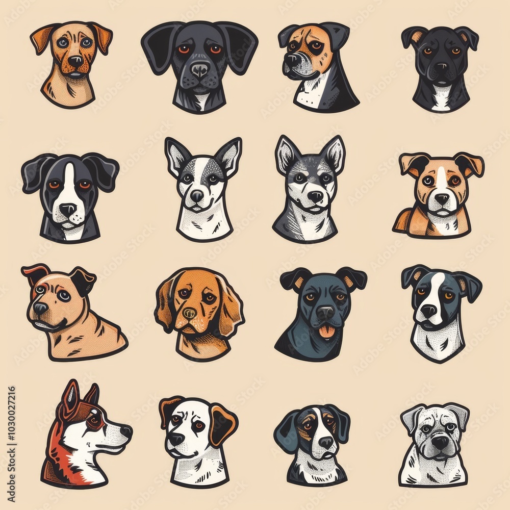 Dogs Doodle Set, Pet Animal Symbols, Hand Drawn Puppy Icons Silhouettes, Sketched Dog Character Dogs Doodle Set, Pet Animal Symbols, Hand Drawn Puppy Icons Silhouettes, Sketched Dog Character