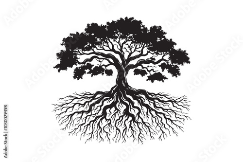 Tree Roots Silhouette Vector Illustration – Perfect for T-Shirt, Hoodie, and Home Decor Designs