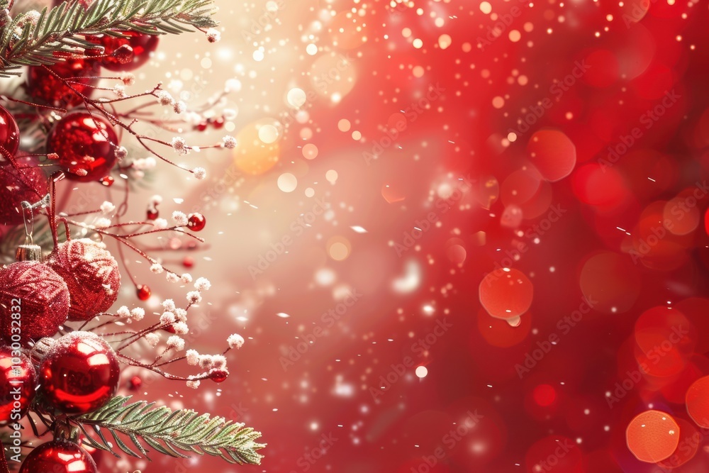 Red abstract Christmas background with snowflakes, bokeh, and glowing light Red abstract Christmas background with snowflakes, bokeh, and glowing light