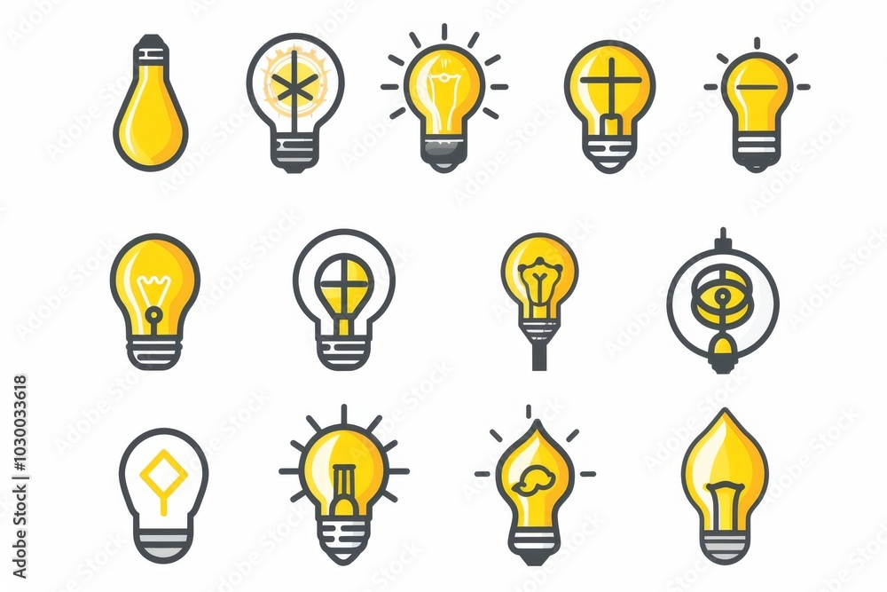 Light bulb flat icon set, light bulb icons collection, simple minimal logos isolated on white Light bulb flat icon set, light bulb icons collection, simple minimal logos isolated on white