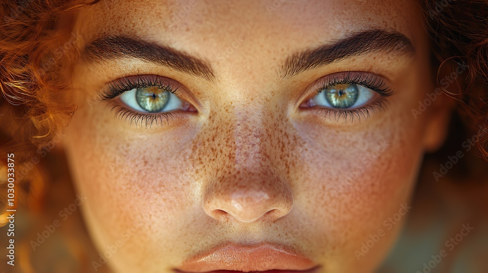 A close-up of a beautiful woman's face models a warm color style. A close-up of a beautiful woman's face models a warm color style.