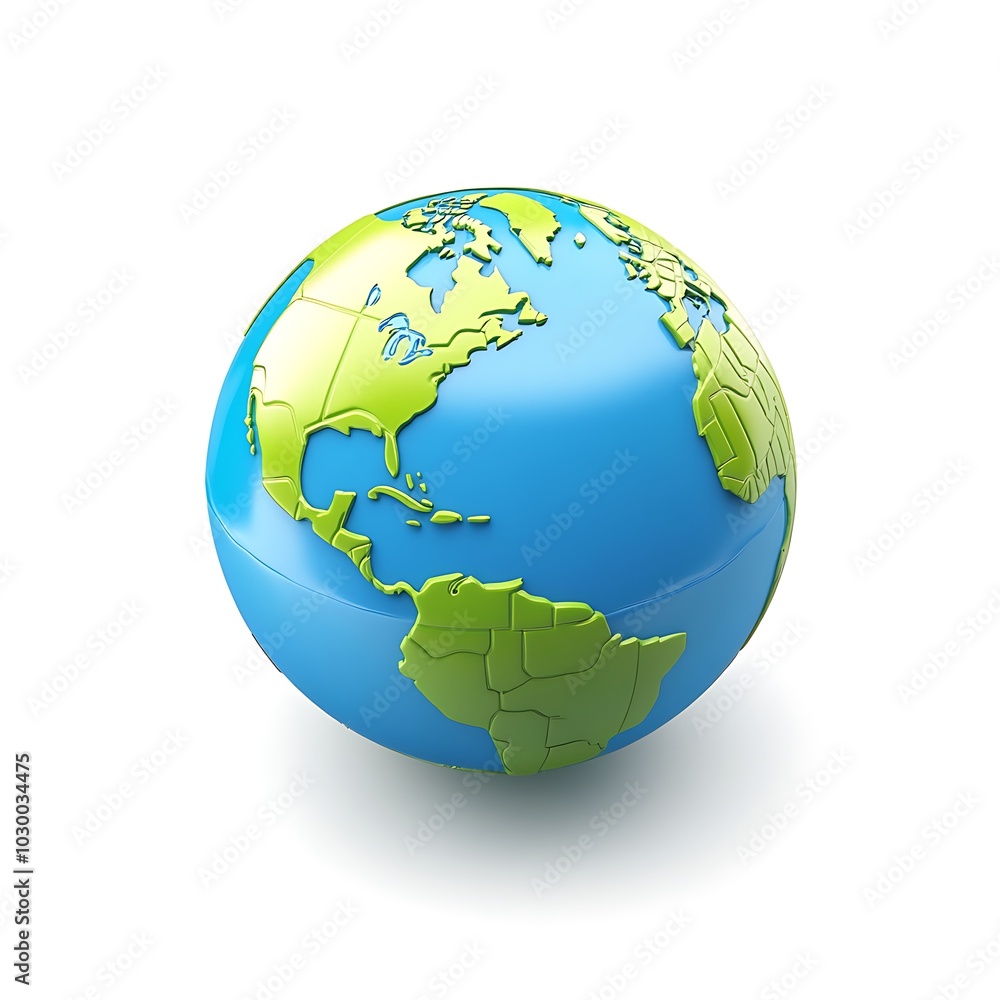 Fototapeta premium Shiny 3D Globe Icon with Raised Green Landmass
