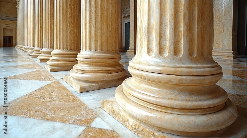 Marble pillars of a court building are shown close-up with copy space on the right. Marble pillars of a court building are shown close-up with copy space on the right.