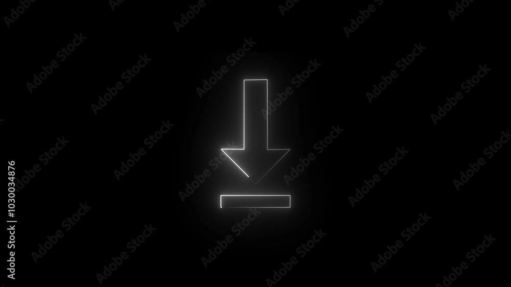 Neon download arrow icon on black background animation. neon download button icon. Neon download arrow icon on black background animation. neon download button icon.