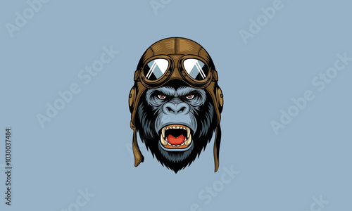 Fierce gorilla wearing vintage pilot goggles.