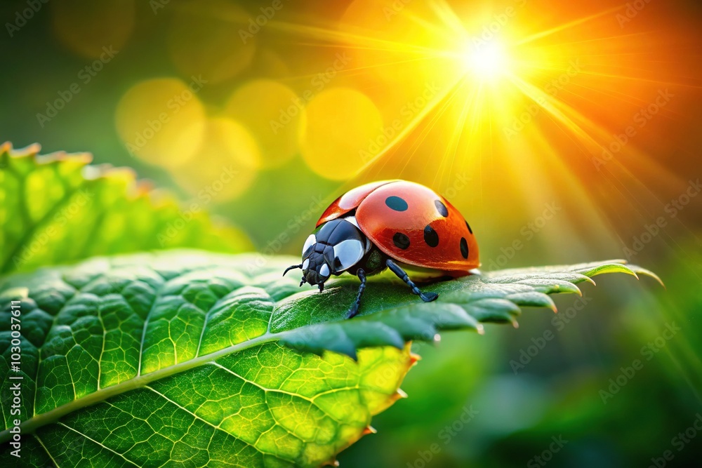 Captivating Portrait of a Ladybug Resting on a Lush Green Leaf in Vibrant Nature Setting - Macro Photography of Insect, Close-Up, Garden, Wildlife, Natural Habitat, and More Captivating Portrait of a Ladybug Resting on a Lush Green Leaf in Vibrant Nature Setting - Macro Photography of Insect, Close-Up, Garden, Wildlife, Natural Habitat, and More